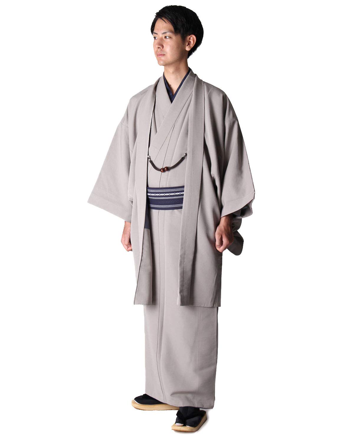 

Kimono Set of Domestic Woven Washable Full Set Men s 10, Pongee, Kimono, (LL, Gray)