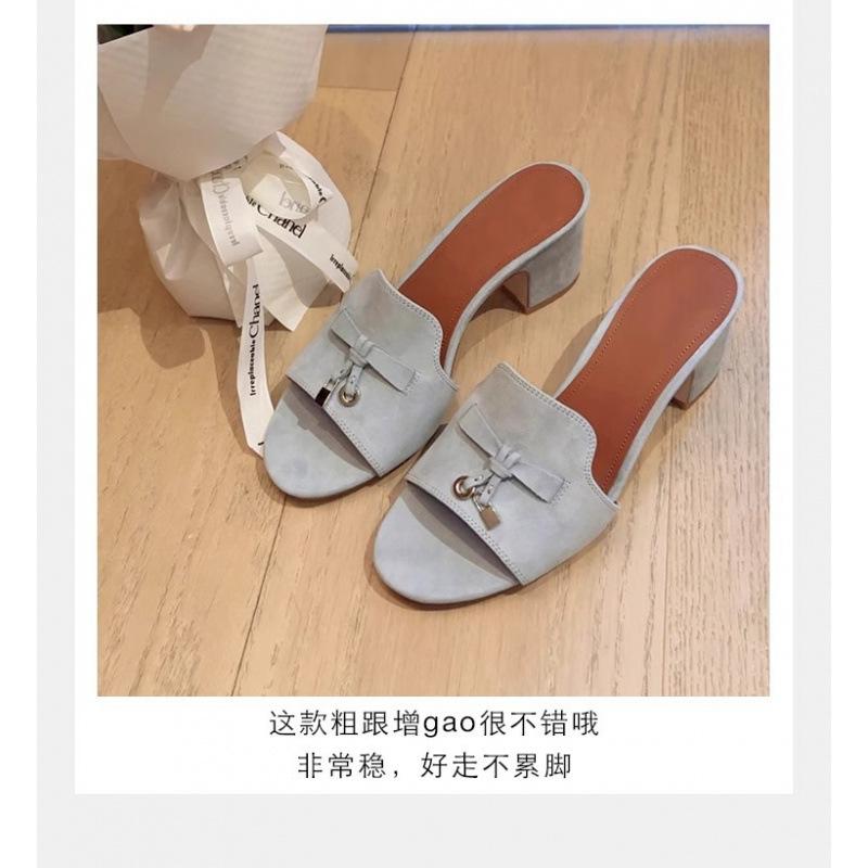 

~ Маленькая золотая пряжка, однословные тапочки, женские новые кожаные сандалии на толстом высоком каблуке, полутапочки, полуподнос 40 синий