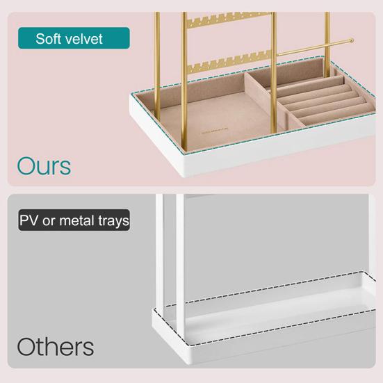 Multifunctional Jewelry Stand Metal Frame Jewelry Holder with Velvet Tray Jewelry Organizer