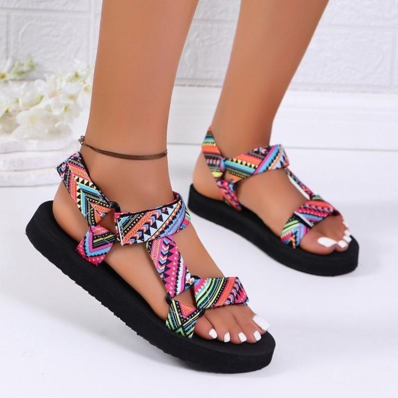 

Large size platform flat-soled sandals women s 2 new color matching Velcro summer beach shoes 36