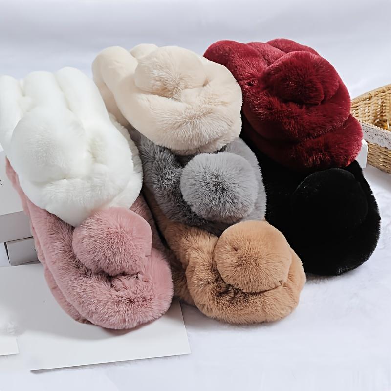 Faux Rabbit Fur Scarf Winter Warm Neckerchief Women Pearl Solid Color Neck Muffler Ladies Thick Scarves