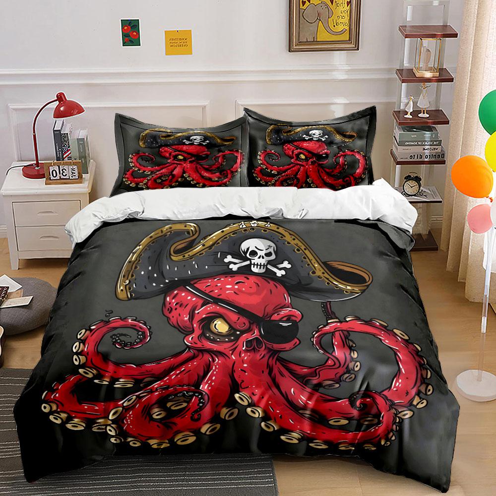 "Pirate Octopus Themed Party Set" kid's and adults' bedroom decor, Exquisite three-piece bedding set gift