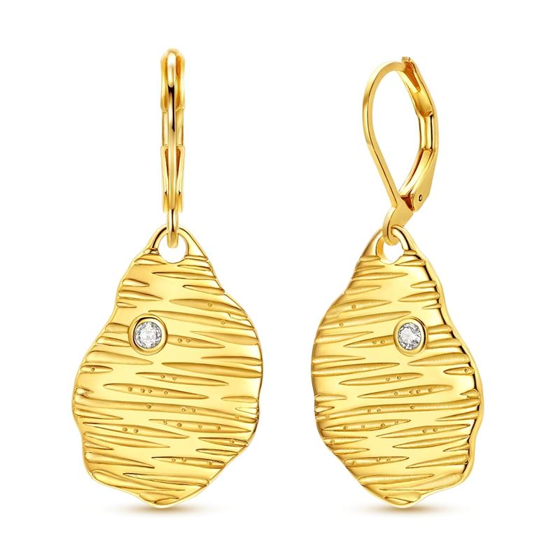 

925 Sterling Silver Golden Textured Irregular Earrings Wavy Striped Dangle Earrings CZ Stone Jewelry Gift for Women Girls