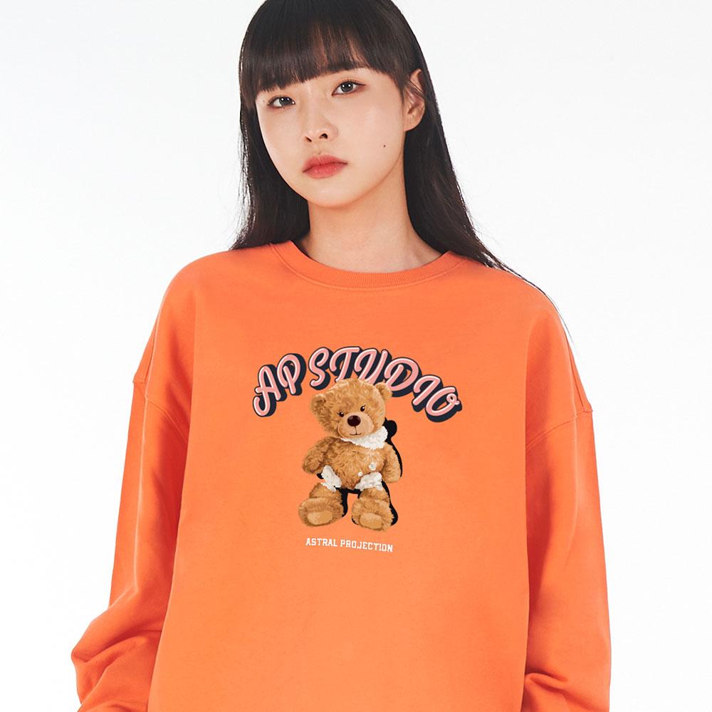 ASTRAL PROJECTION Oversized Drop Shoulder New Bear Doll 3 Sweatshirt_Coral