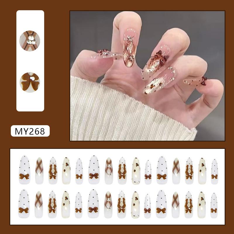 

Smart cat-eye smudged leopard print polka-dot bow atmospheric temperament removable wearable nails 30 pieces