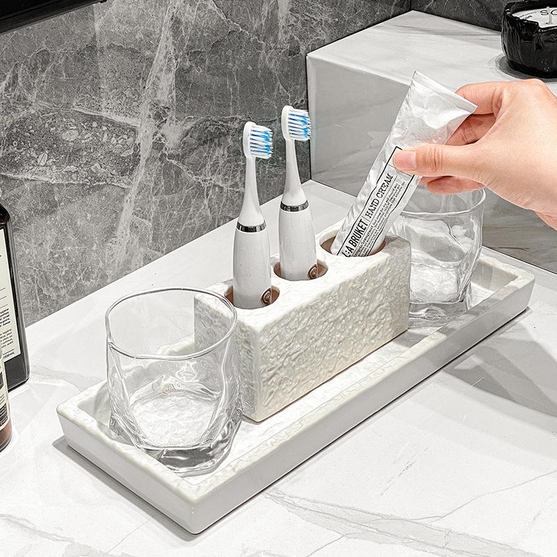 Bathroom Stone Pattern Electric Toothbrush Storage Rack New High Beauty Bathroom Washbench Toothpaste Teeth