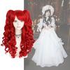 Lolita Cosplay Wig With Double Tiger Clips Red Long Curly Synthetic Hair For Anime Costumes