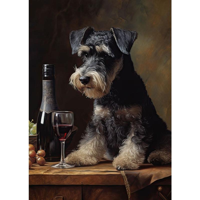 Vintage Dog Portraits Posters and Prints French Bulldog German Shepherd with Red Wine Wall Art Canvas Painting Home Room Decor