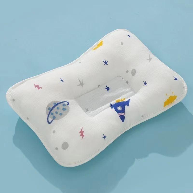 Baby Pillow Pure Cotton Gauze Baby Styling Pillow Lace Cotton Newborn Head Anti-Bias Head Correction Low Pillow 0-6