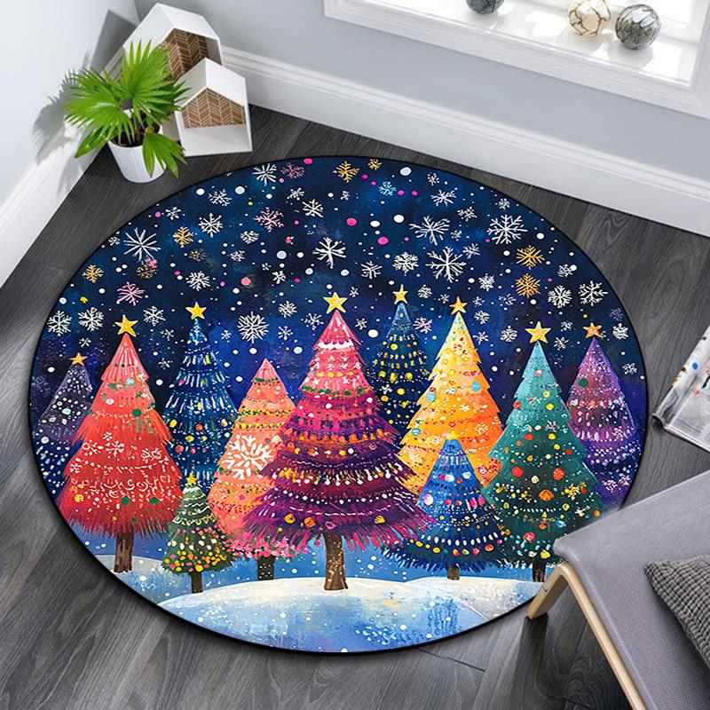 Winter Forest Round Area Rug,Carpet Rug for Living Room Bedroom Sofa Playroom Decor,Non-slip Floor Mat