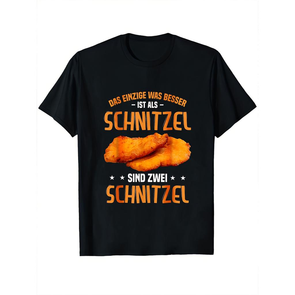 Black T Shirt with Schnitzel Graphic And German Text for Food Lovers Casual Wear