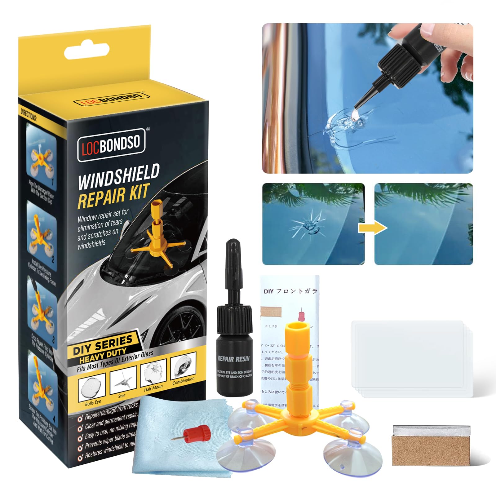 

LOCBONDSO Glass Repair Kit, Stone Stepping Scratch Repair Kit, Windshield Stepping Stone Repair Kit,