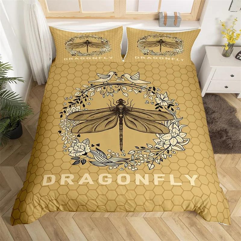 Comforter Dragonfly King Queen Size Chic Animal Comforter Microfiber Bohemia Mandala Bedding Set Flowers Bed