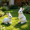 Cute Bunny Figurine 2Pcs Realistic White Rabbit Garden Statues, Weatherproof Resin Sculpture for Yard Bonsai Decoration Patio, Animal Ornament,