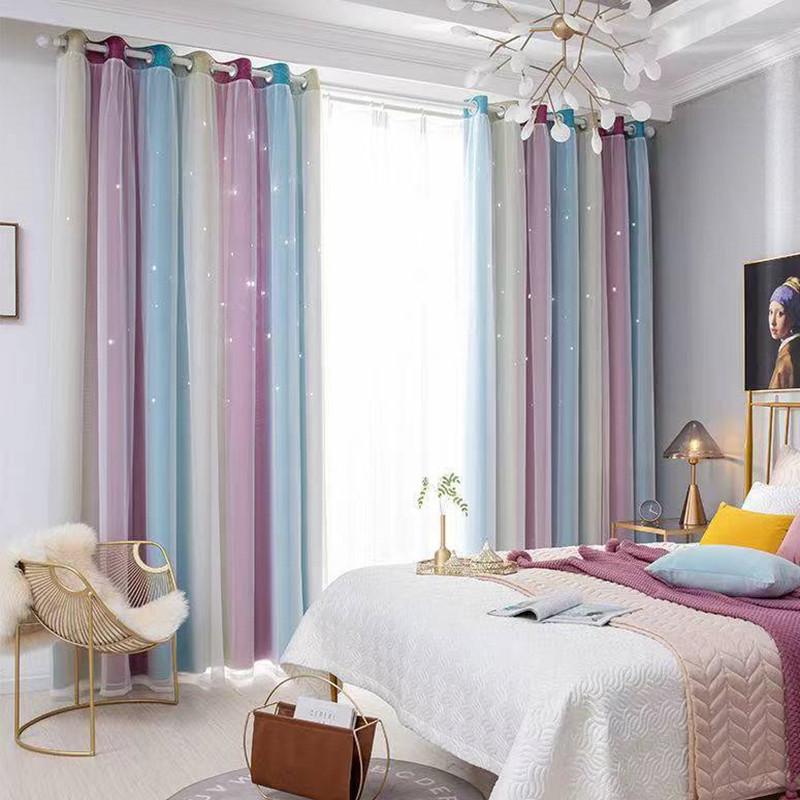 Morandi Gradual Change Hollow Star Curtain Douyin Internet Celebrity Princess Wind Blackout Double Curtain Bedroom