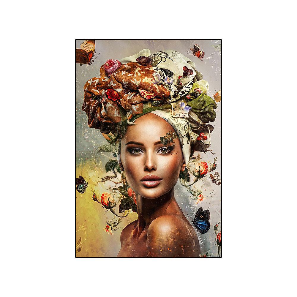 Abstrakte Frauen mit Blumengemälde auf Leinwand, moderne Schönheitsmädchen-Poster, Wandkunst für Bedeoom, Wohnzimmer, Dekoration, Cuadros