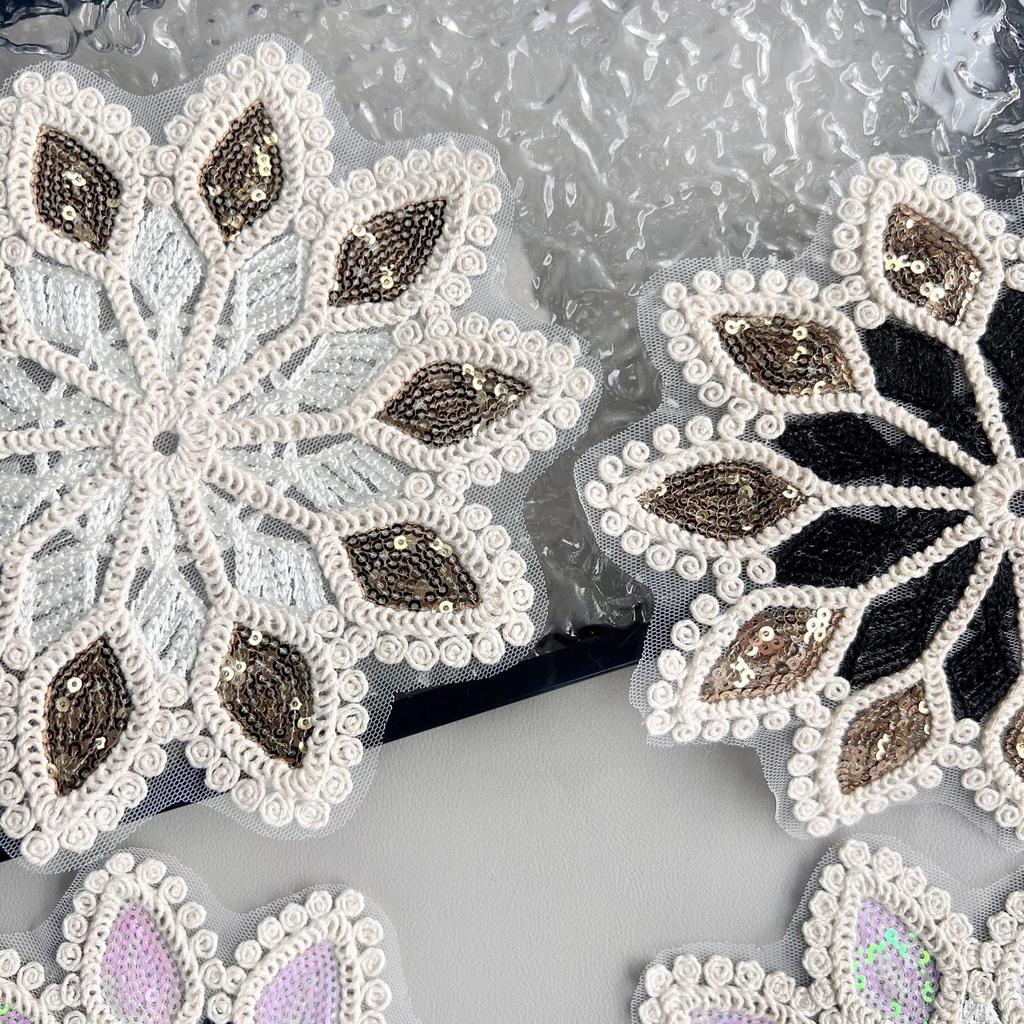 Exquisite Cotton Thread Woven Mesh Yarn Hollow Sequin Patch Clothing T-Shirt Sweater Decorative Cloth Sticker Accessories