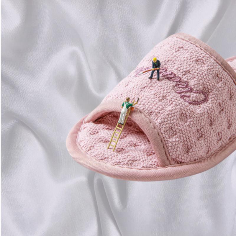 Fashion Pure Cotton Soft Sole Silent Slippers with Exposed Toes Neutral and Comfortable Machine Washable Minimalist Slippers
