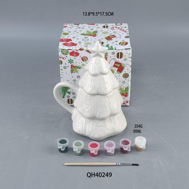 Christmas Creative Limited Christmas Tree American Ceramic Cup with Lid Pure White Mug Coffee Cup Couple