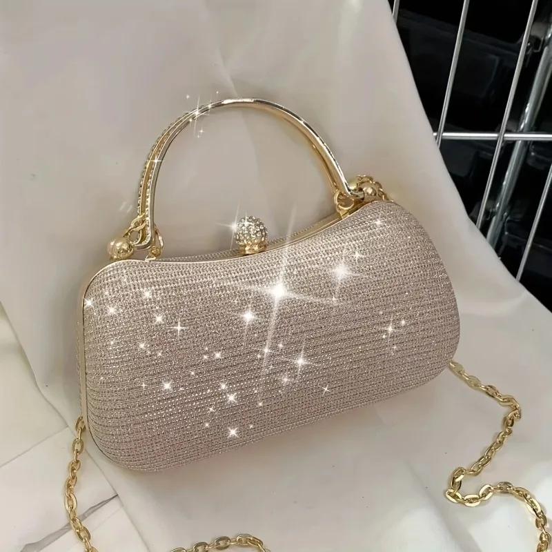 1pc New Fashion Chain Handbag Banquet Bag Shoulder Slung Small Bag Unique Handbag Gold Bag Dinner Bag Storage Bag