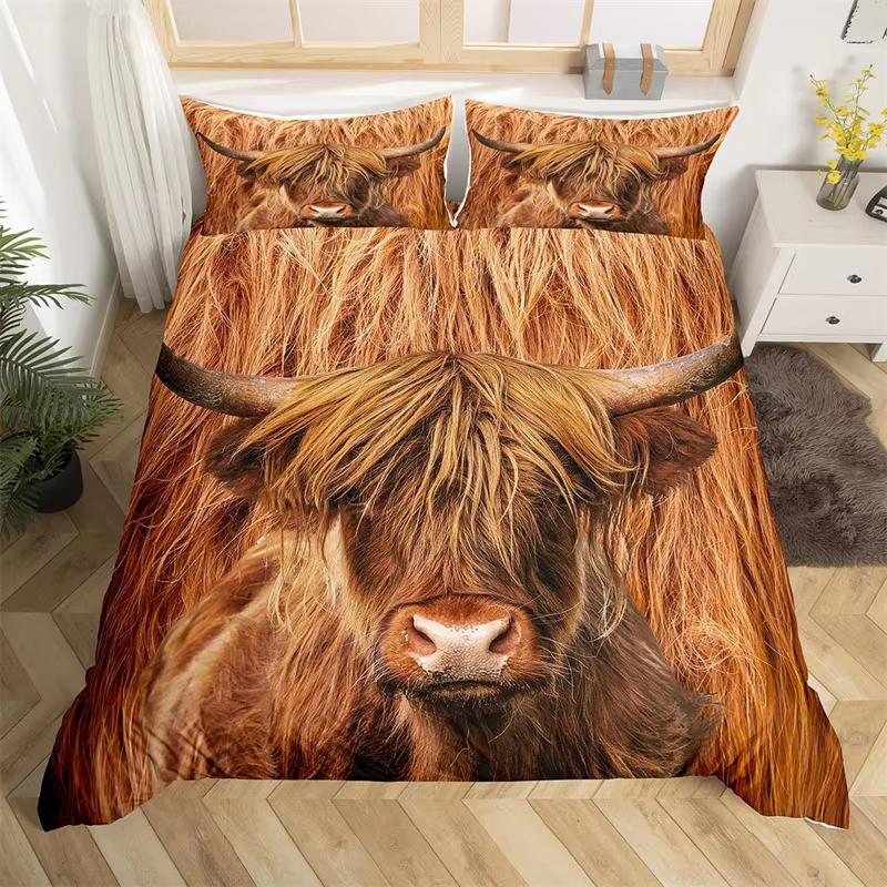 Highland Cow Duvet Cover Western Farmhouse Animal Bedding Set Microfiber Farm Bull Cattle Floral Comforter Cover Twin King Size