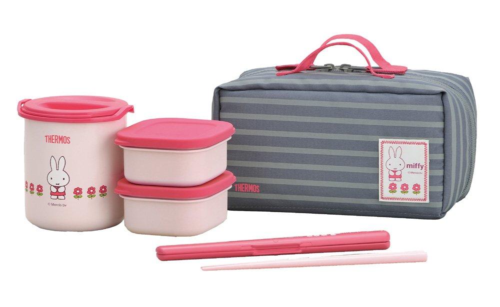 THERMOS Insulated Lunch Pink PFL Box, Miffy, Approx. 0.6 Cup, Flower, DBQ-250B