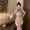 New Sexy Floral Print Qipao Dress: Frog Button, Waist-Cinching, Slim-Fit, Short Pleated Summer Style