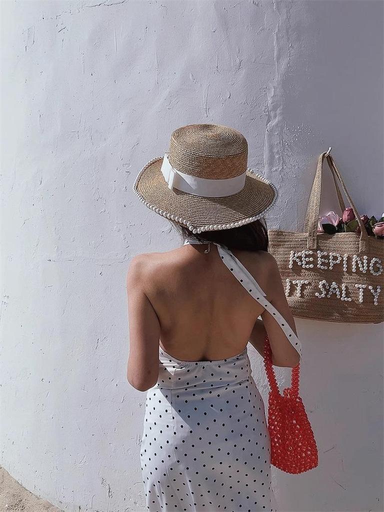 Robe Halter Blanche à Pois pour Femmes - Style Français Sans Manches Col V A-Line Jupe Courte