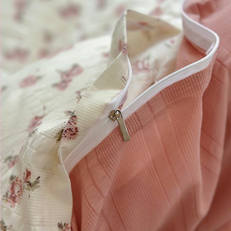 Floral Print French Style Bedding Set Bubble Cotton Duvet Cover Set Washed Cotton Flat Sheet Set Queen For Girl Decor Home