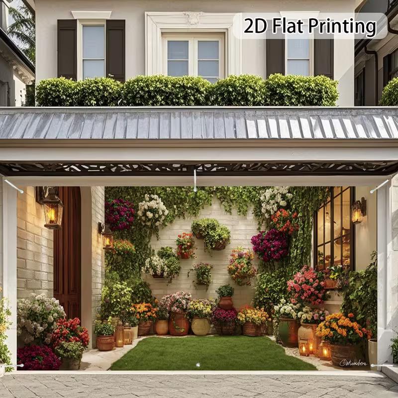 Wandteppich „Bohemian Garden“, Hintergrundstoff mit üppigen Blumen und Laternen, Heimdekoration