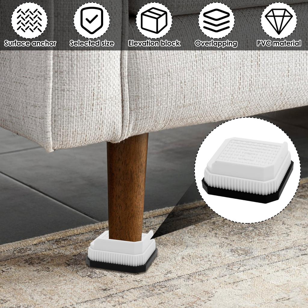 12 Pcs Stackable Furniture Riser PVC Non-slip Table Leg Riser with Half Enclosure Design Furniture Leg Accessories for Sofa Bed