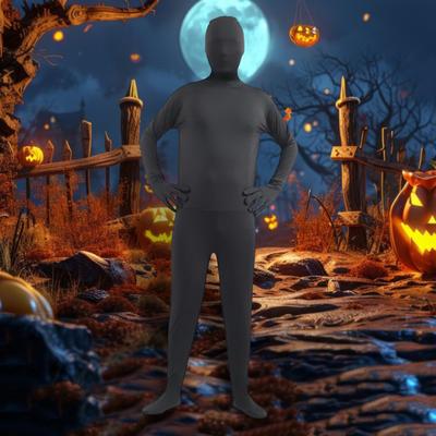 Unisex halloweenská kombinéza přiléhavá prodyšná, dlouhé rukávy, s kapucí, elastická jednobarevná, neviditelná kombinéza na zip na zádech body k rekvizitám kostým na párty