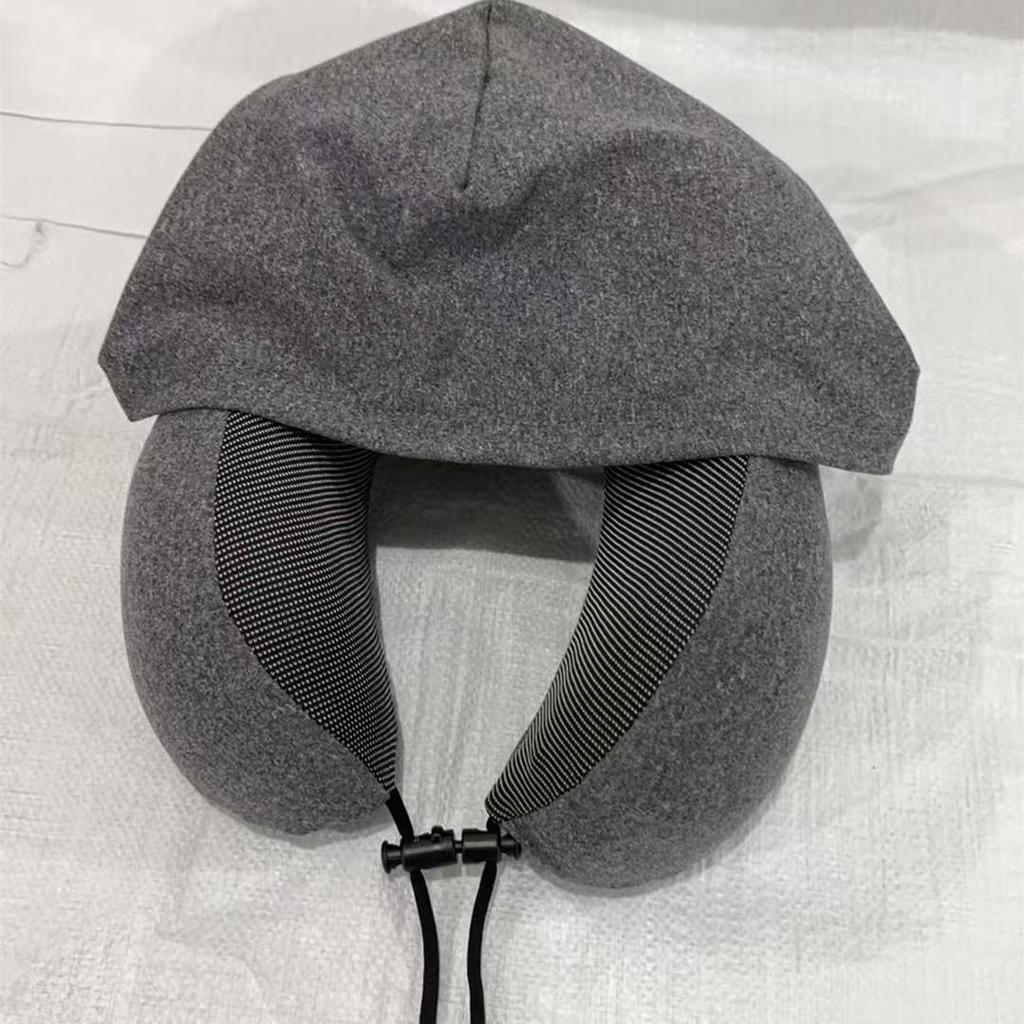 Hooded Memory Foam Travel Neck Pillow - U-Shaped Support for Airplane & Train Naps