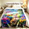 Floral Garden Theme Soft Blanket Personalized Custom Name Text Print Warm Blanket Home Sofa Bedroom Decor