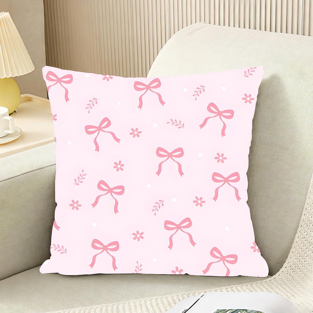 Pink Bow Cherry Cushion Cover Reversible Plush Pillow Cover For Car Sofa Bedroom Decorative Gift Pillowcase