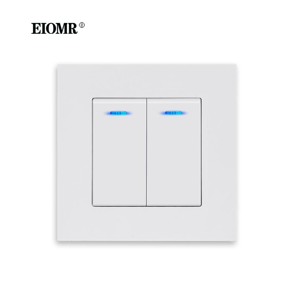 EIOMR Стандарт ЕС Настенный выключатель света со светодиодным индикатором 16А 2 клавиши 1/2-полюсный выключатель света Настенный выключатель для лестницы и спален 2 Gang 1 Way