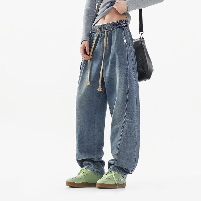 Fingercroxxit Men's American Style Loose Fit Curved Jeans