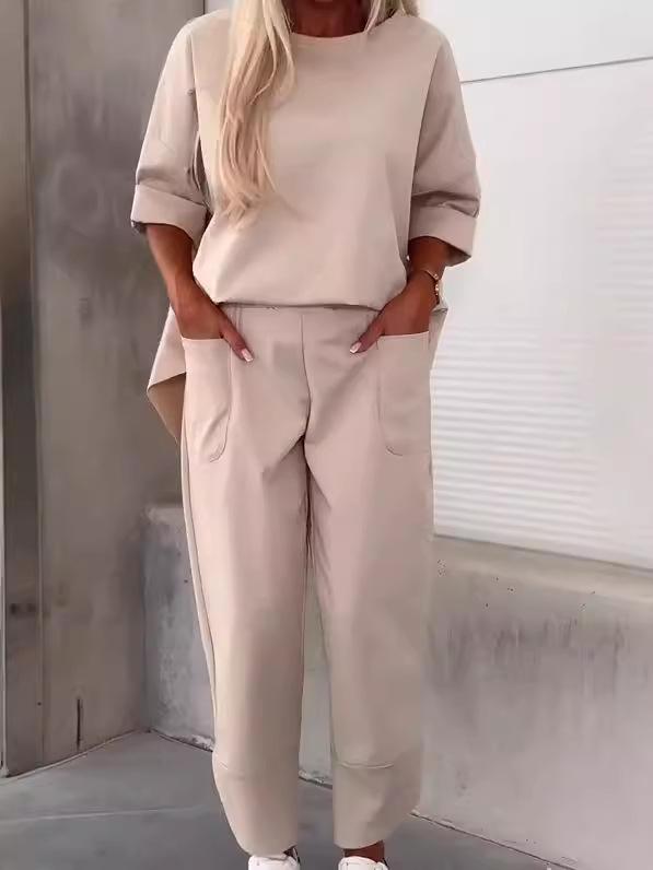 2024 European and American Casual Fashion Solid Color Women's Two-Piece Sports Set