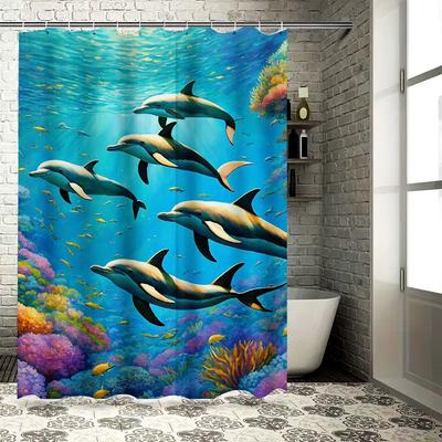 Vibrant Dolphin Pod Ocean Scene Shower Curtain - Stunning Sea Life Design for a Fun, Waterproof Bathroom Décor