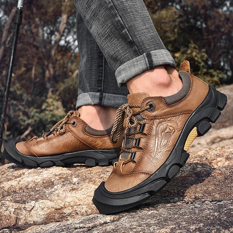 Fashion Outdoor Climbing Men's Shoes Genuine Leather Ankle Hiking Shoes Classic Mens Sneakers Trekking Footwear Male Casual Luxury Brand