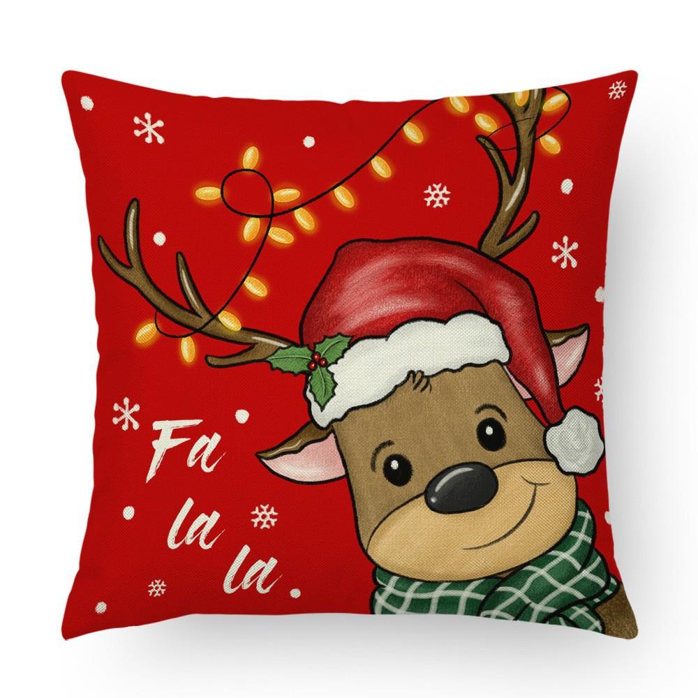 New Linen Short Plush Printed Elk Christmas Pillowcase Home Sofa Cushion Cover