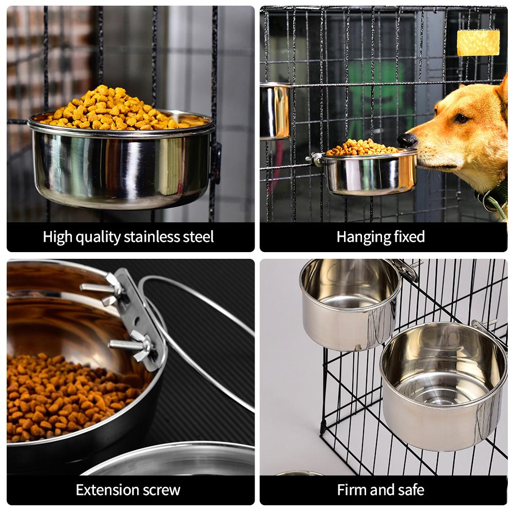 Stainless Steel Pet Food Bowl 10-20CM Ordinary Cage Hanging Dog Basin Feeder Large Capacity Fixed Metal Feeding Bowl