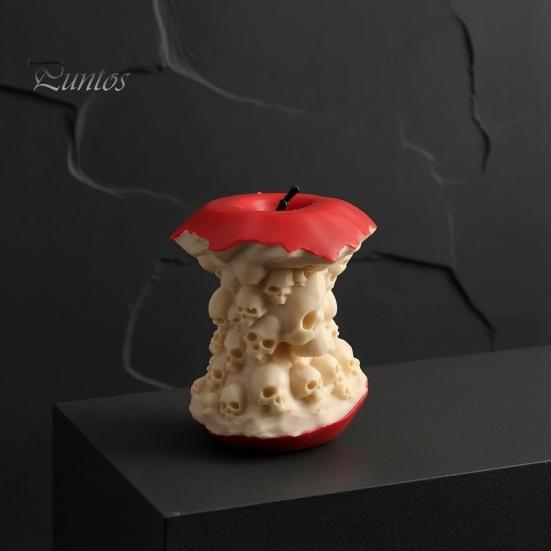 Creative Resin Sculpture 3D Printed Apples Skull Figurine, Spooky Skeleton Artistic Craft Collectible Sculpture, Halloween Gothic Desktop Decor,
