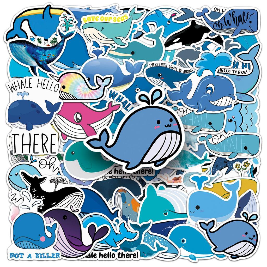 51 Whale Graffiti Cartoon Marine Life Stickers for Kids - Perfect for DIY Skateboards, Water Bottles, and Suitcases