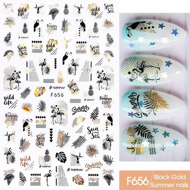 1pc 3D Nail Stickers Spring Summer Natural Flower Leaves Simulation Dried Flower Dragonfly Nail Applique Water Slides Decoration