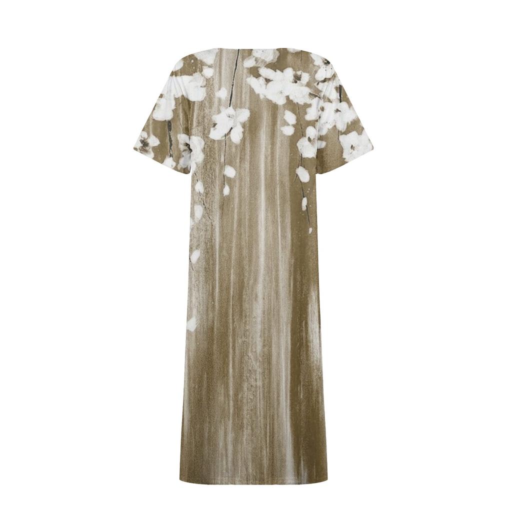 Women's Summer Casual Printed V-Neck Short-Sleeve Swing Dress