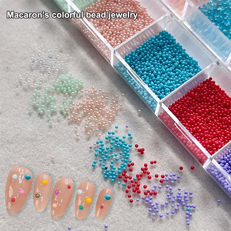 

12 Grids/Box 3D Nail Art Charms Mix Round Colorful Pearls Beads Jewelry Manicure Craft Rhinestones Accessories For Decoration onesize