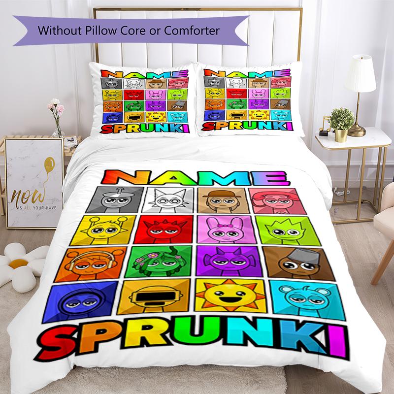 3pcs Custom Name Sprunki Bedding Set Duvet Cover Closure Includes 1 Duvet Cover & 2 Pillowcases, Soft and Comfortable for All Seasons.
