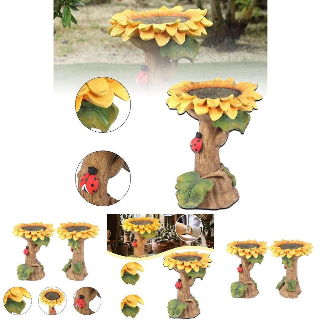 Charming Polyresin Sunflower Bird Bath With Stunningly Detailed Leaf And Ladybug Design