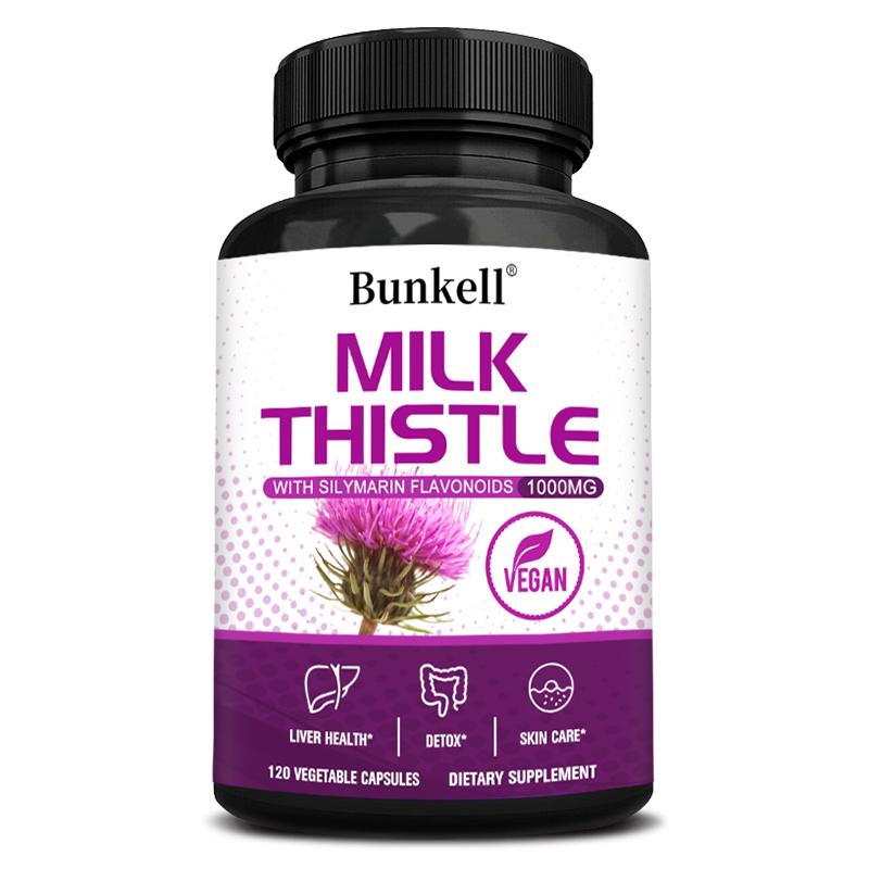 Milk Thistle 1000mg with Silymarin Flavonoids Extract Vegan Capsules for Liver Health and Skin Care Support 120PCS